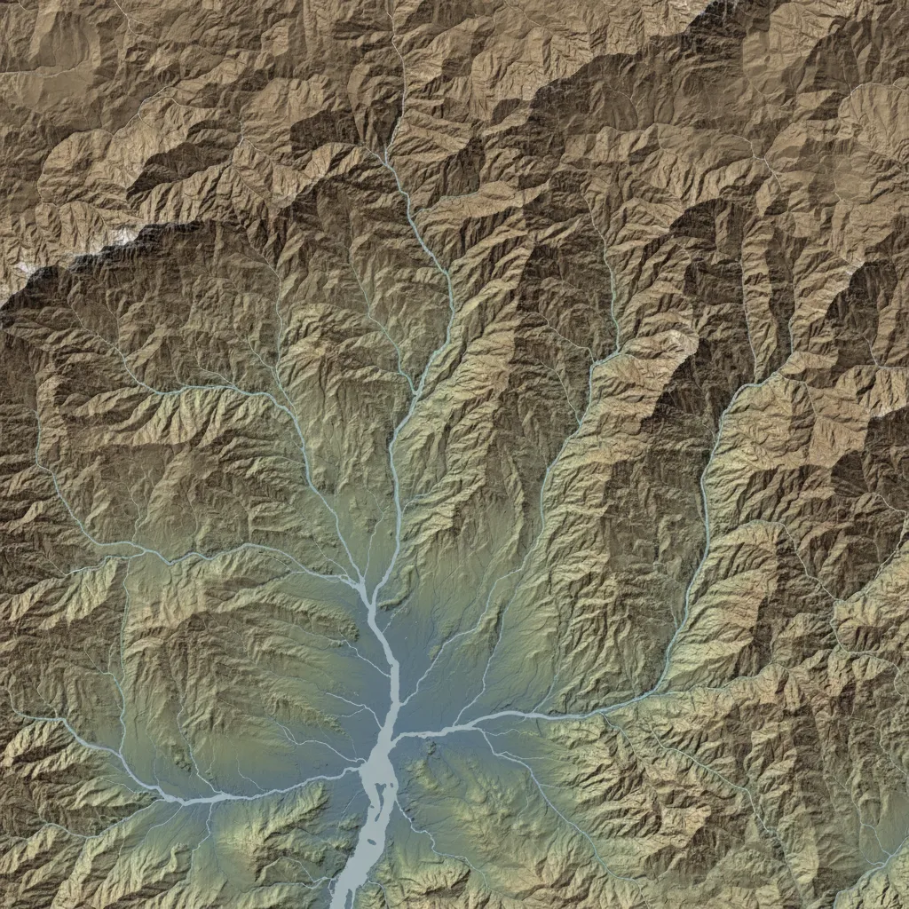 digital elevation model terrain showing river valley structure