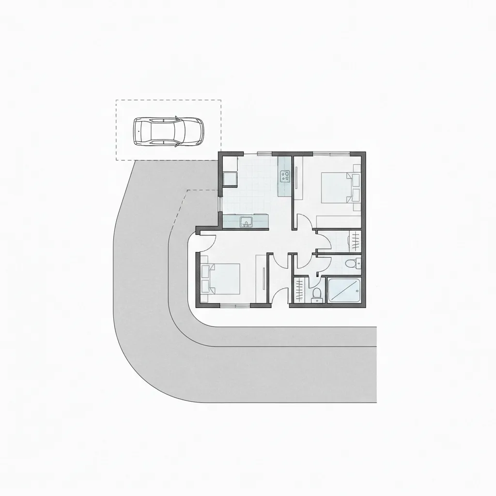 Ilustrasi denah rumah dengan carport satu mobil