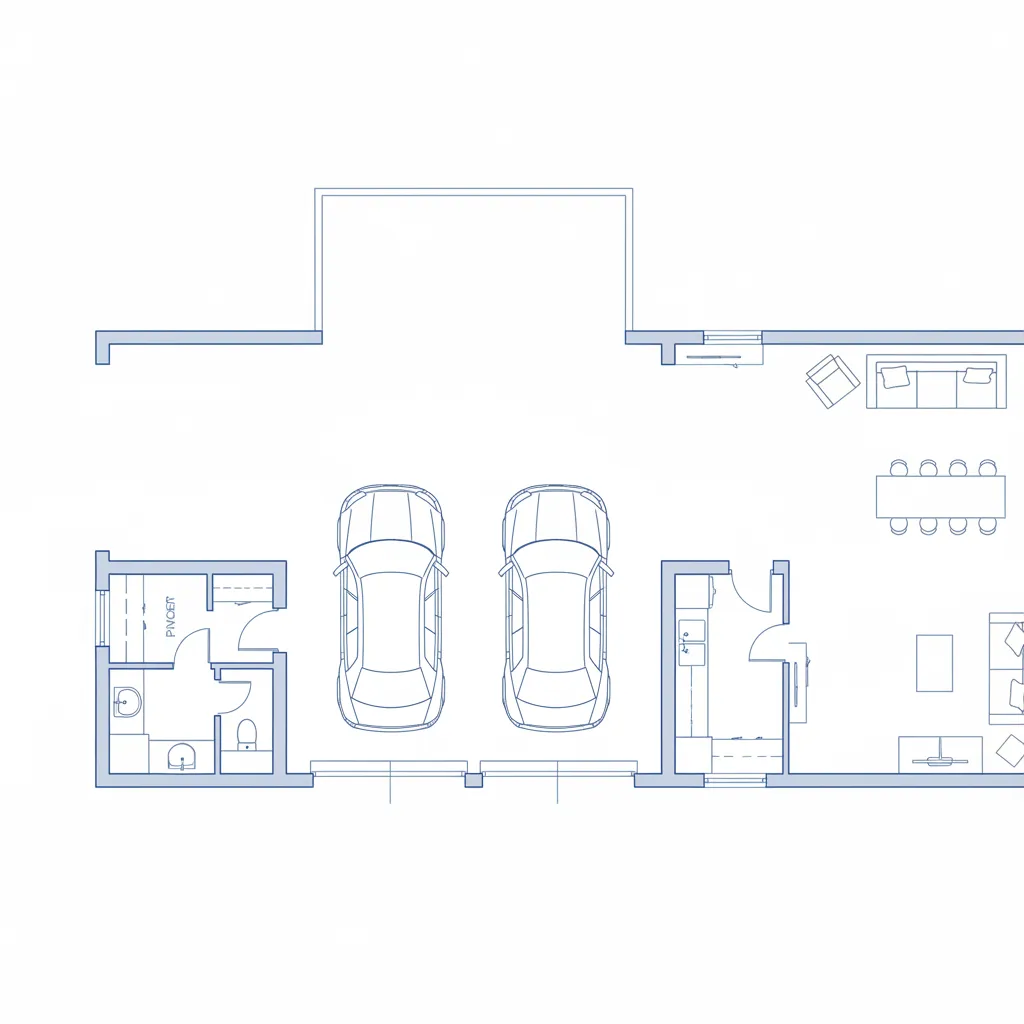 Ilustrasi denah garasi dua mobil dalam desain rumah