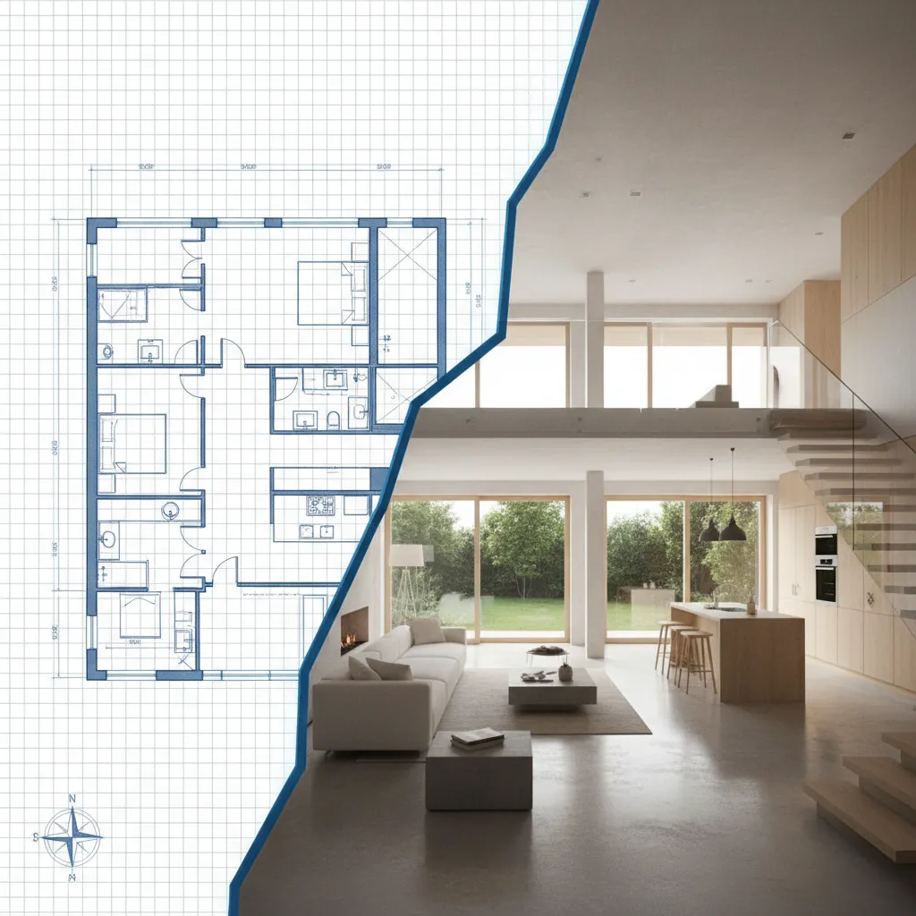 Transisi dari denah rumah 2D menjadi model rumah 3D