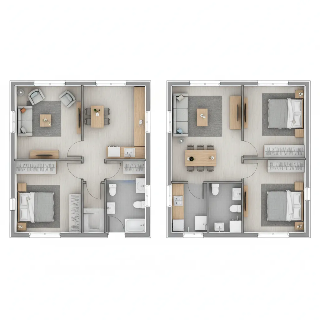 Perbandingan denah rumah dengan koridor panjang dan tanpa koridor