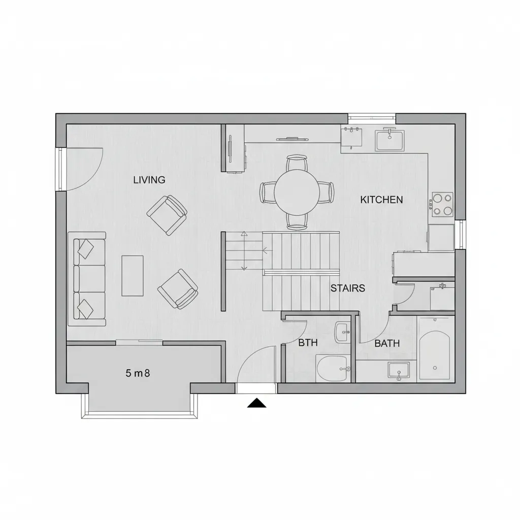 Denah lantai pertama rumah ukuran 5x8 meter