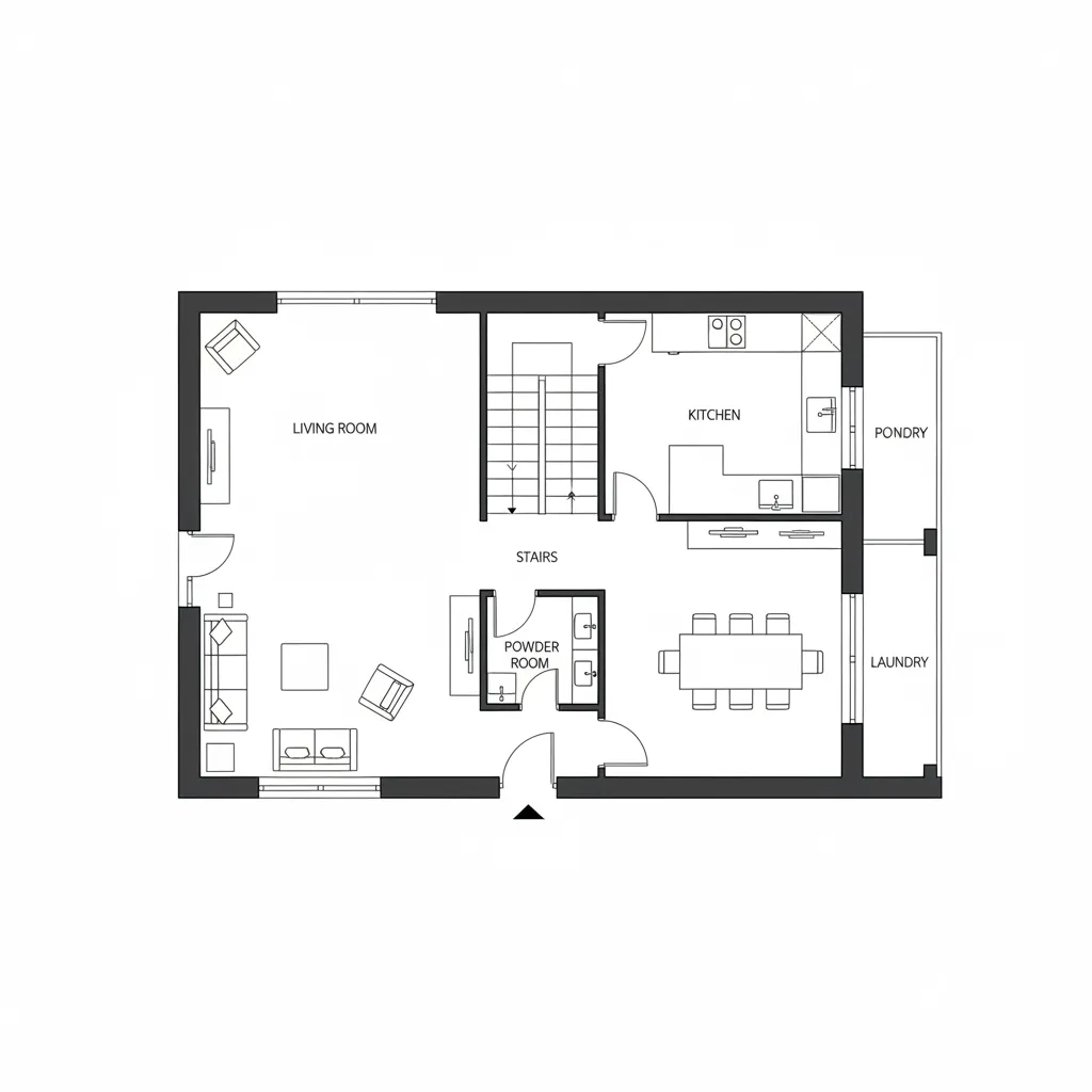 Denah lantai satu rumah ukuran 6x11 meter
