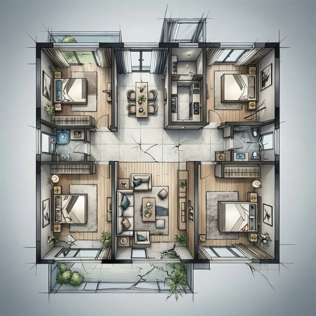 Ilustrasi denah lantai satu rumah ukuran 6x18