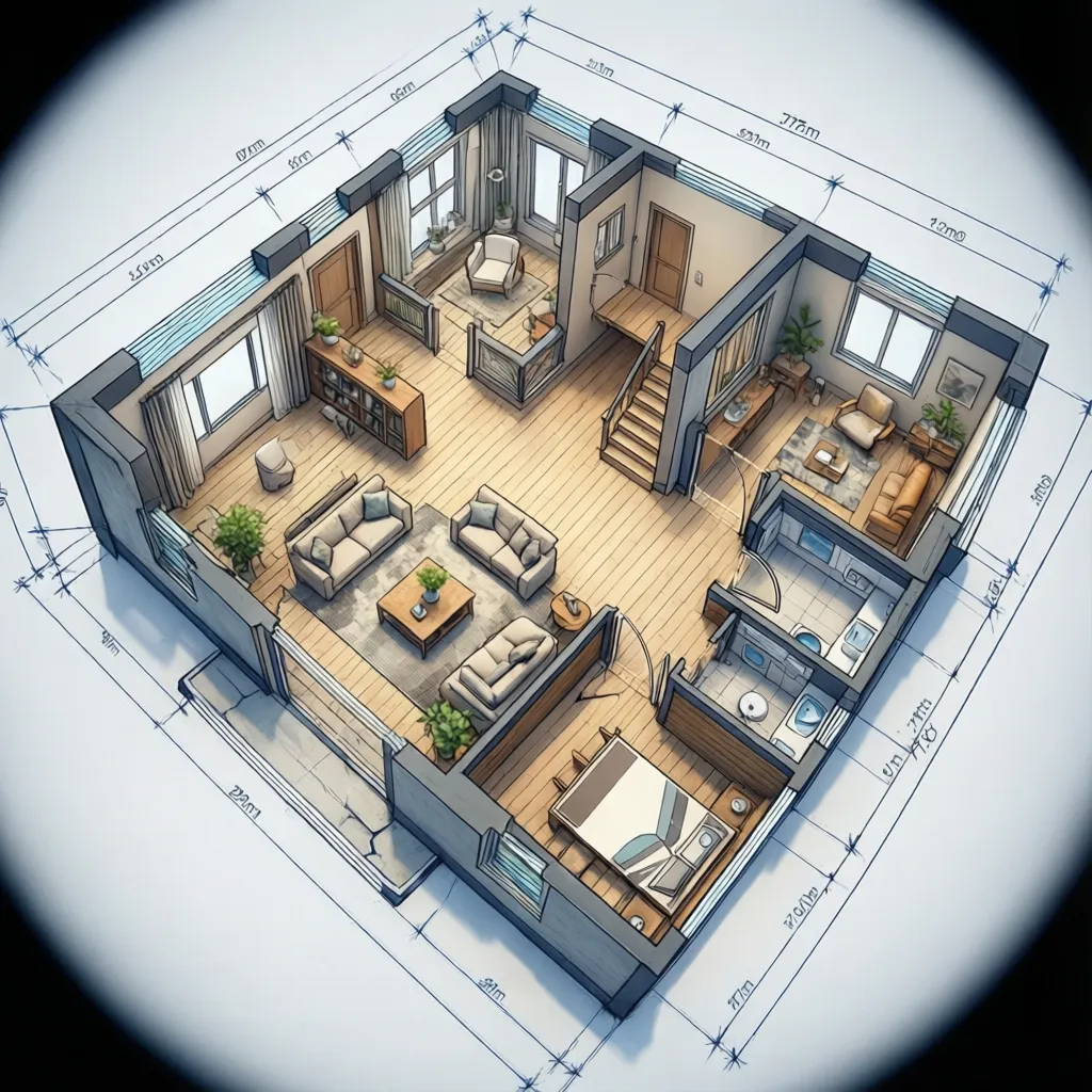 Denah lantai pertama rumah ukuran 7x7 meter