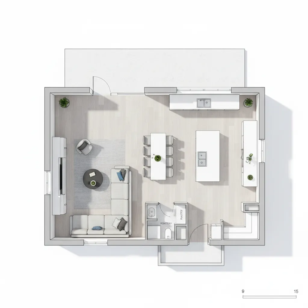 Contoh denah lantai satu rumah ukuran 9x15