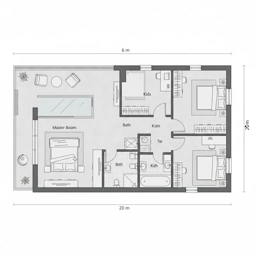 Denah lantai dua rumah 6x20