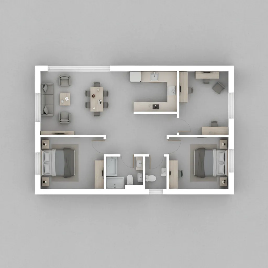 Denah rumah kecil dengan layout memanjang