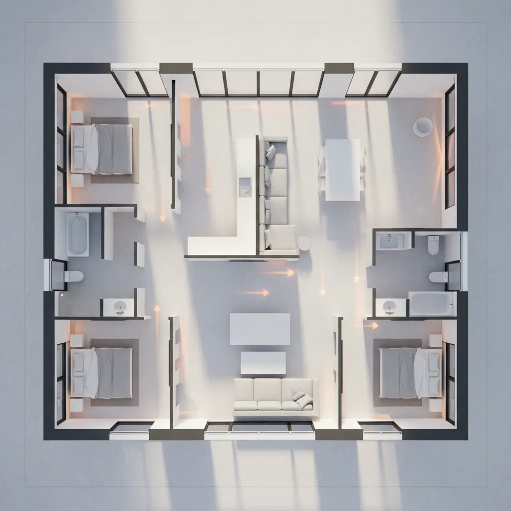 Denah rumah dengan pencahayaan alami dari jendela