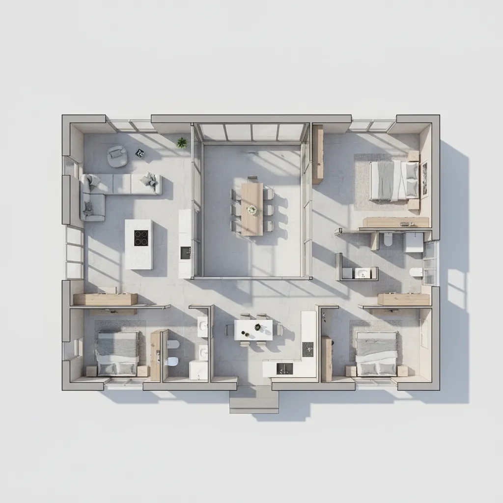 Denah rumah satu lantai dengan pencahayaan alami