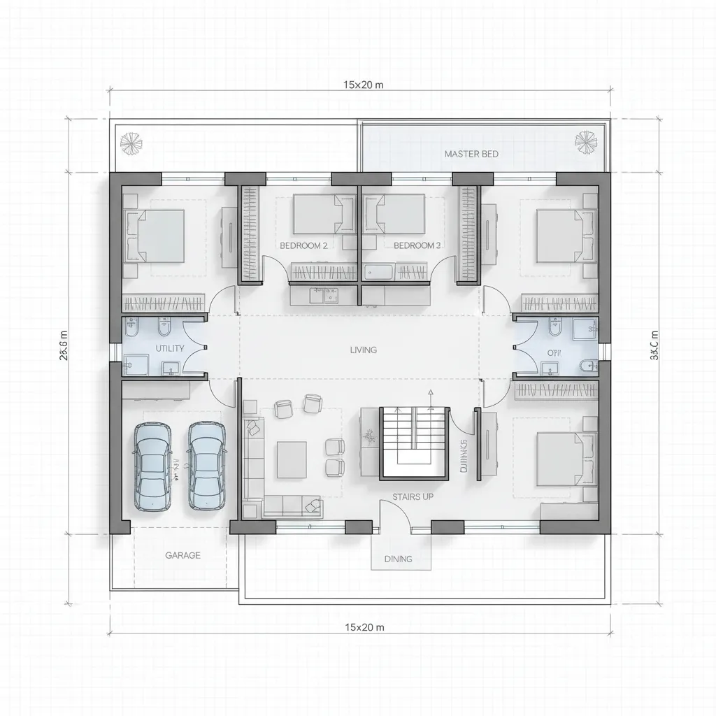 Denah Rumah Ukuran 15x20 2 Lantai yang Fungsional