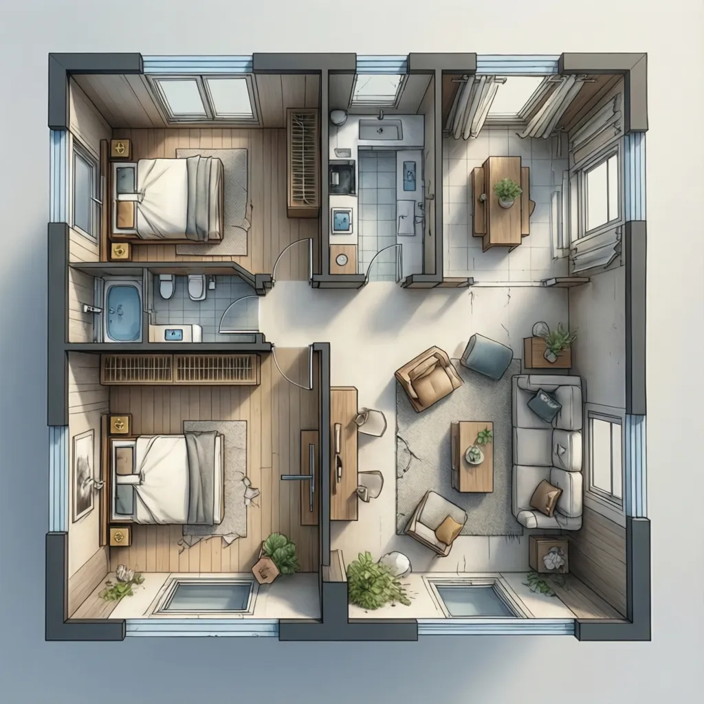 Denah Rumah 2 Kamar Ukuran 7x9 yang Nyaman