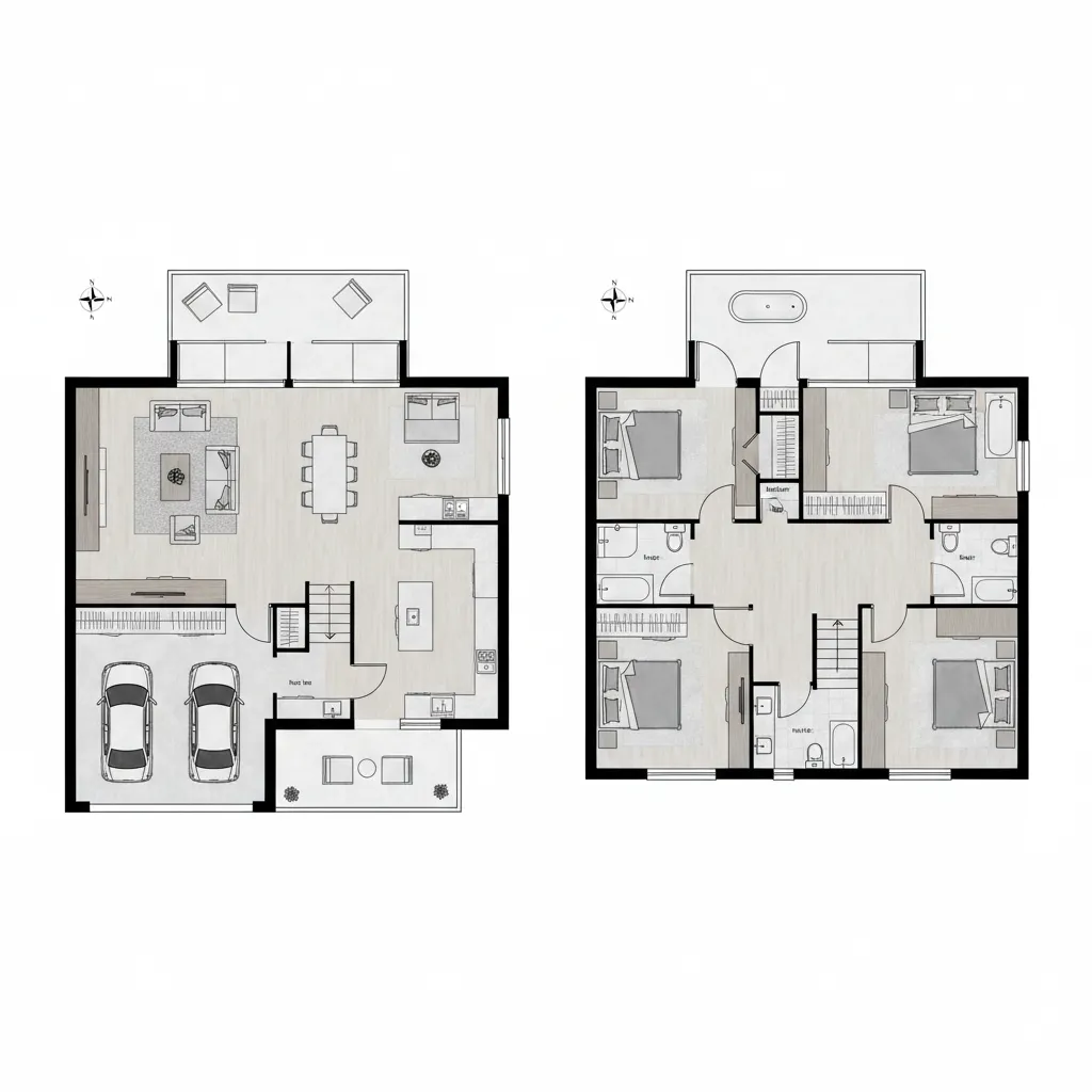 Denah rumah dua lantai modern