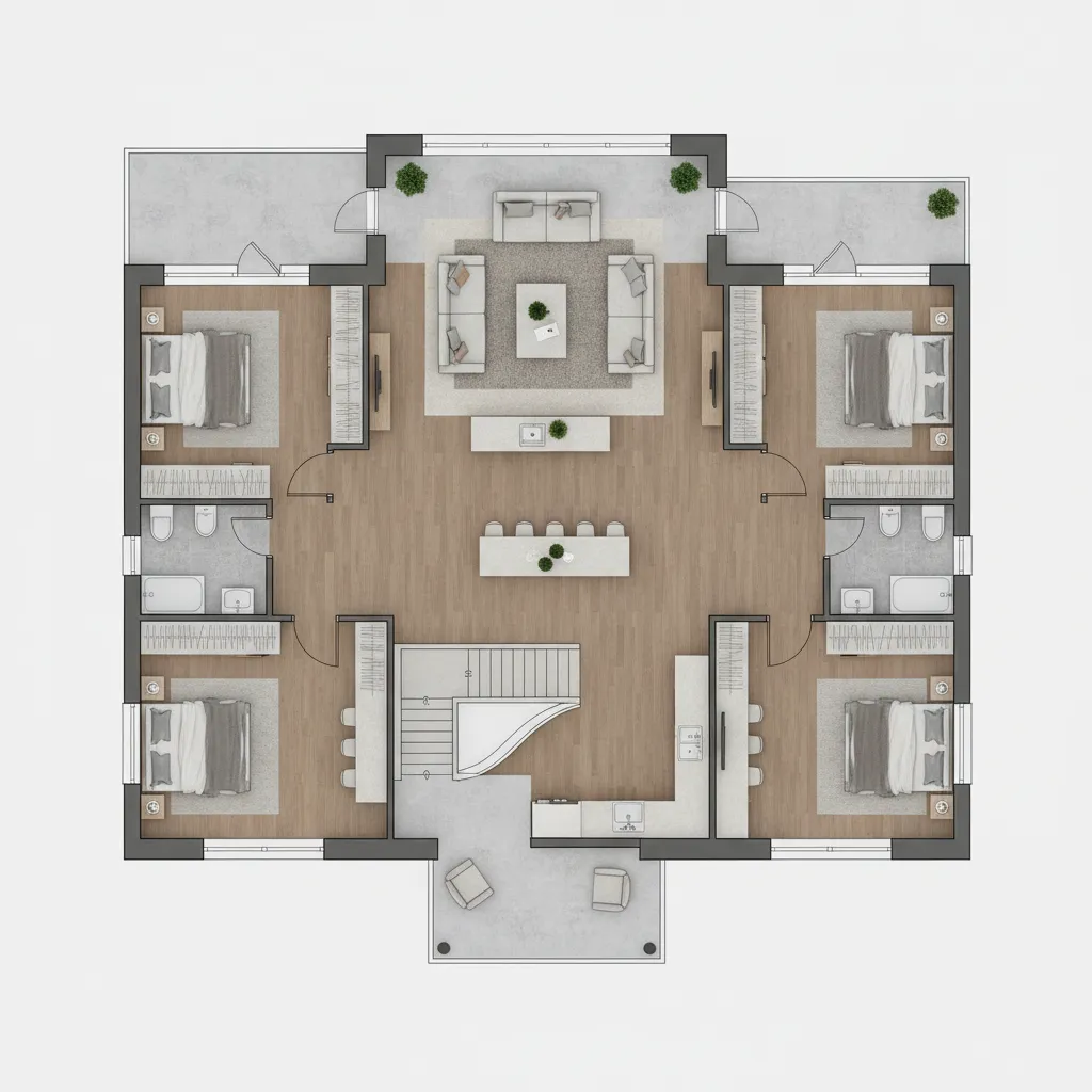 Denah Rumah 2 Lantai 4 Kamar Tidur yang Fungsional