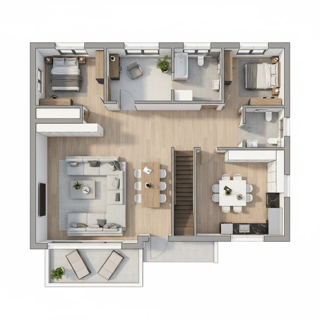 Denah Rumah 2 Lantai Ukuran 8x12 yang Fungsional
