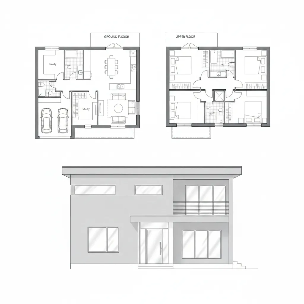 Denah Rumah 2 Lantai Lengkap dengan Tampak