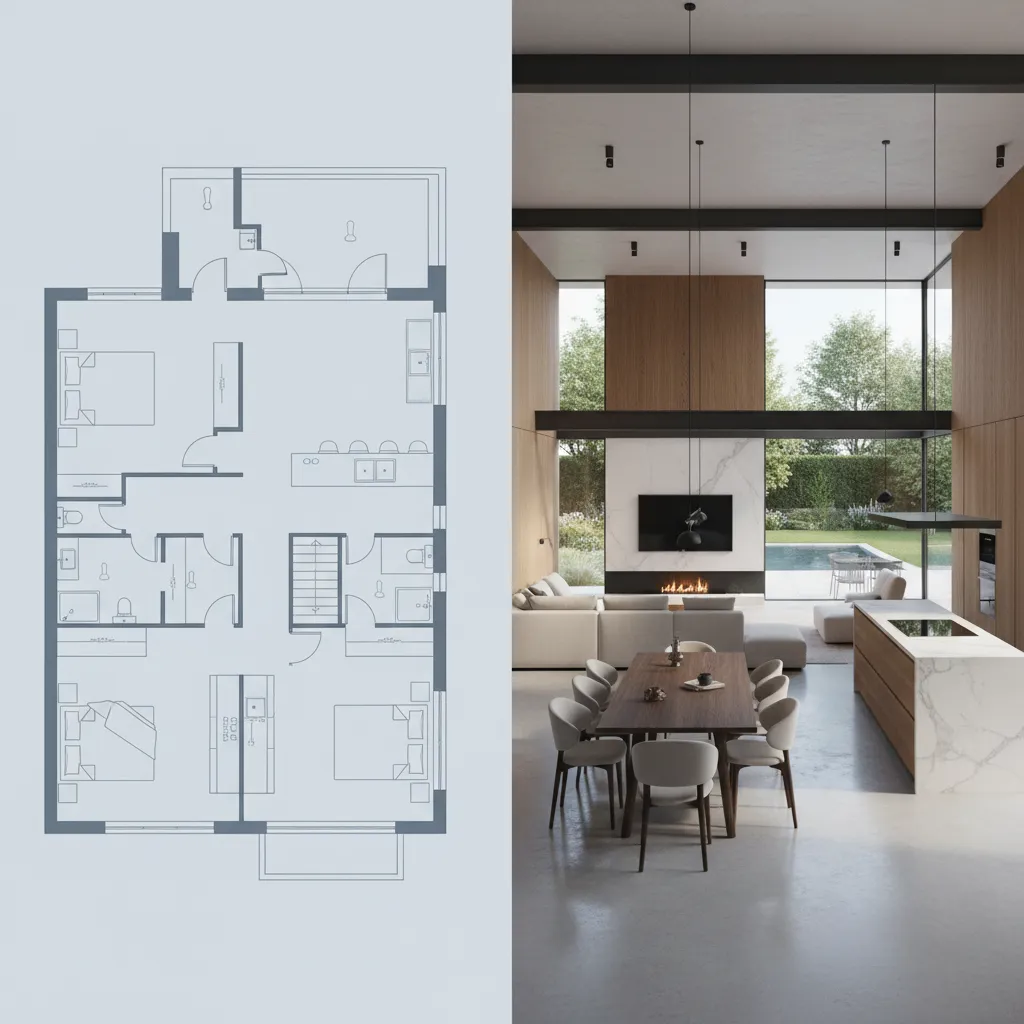 Perbandingan denah rumah 2D dan 3D