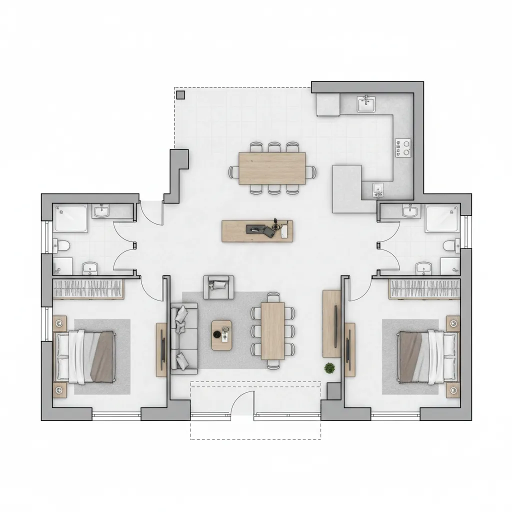 Contoh denah rumah tiga kamar pada lahan 100 meter