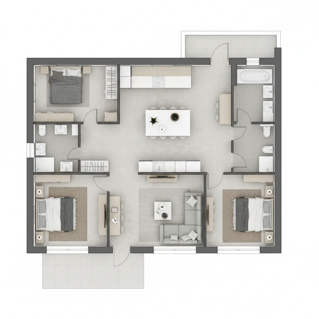 Denah Rumah 3 Kamar Ukuran 10x10 yang Fungsional