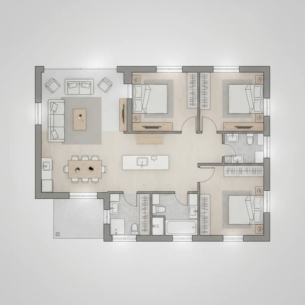 Denah Rumah 3 Kamar Ukuran 8x15 yang Fungsional