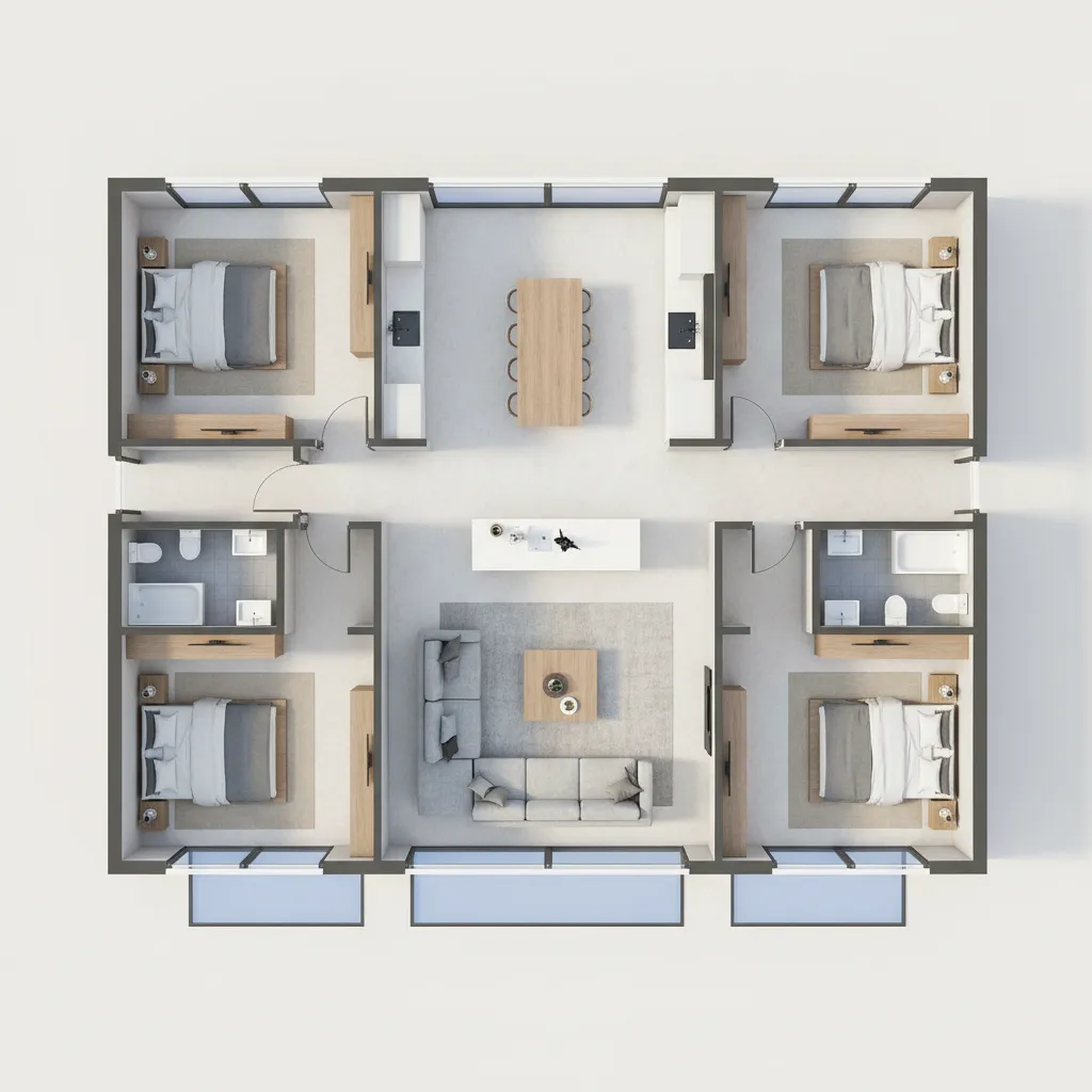 Denah rumah modern tiga kamar