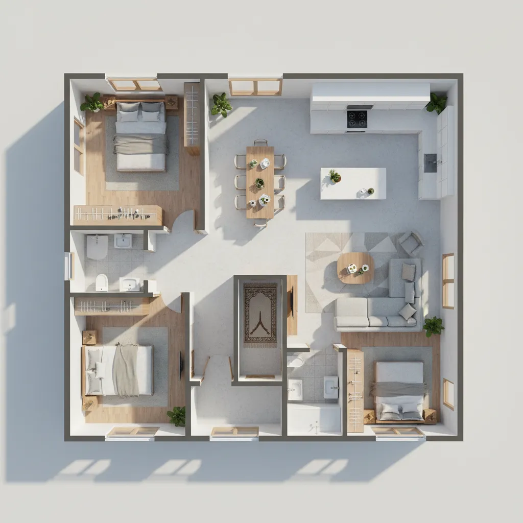 Denah Rumah Minimalis 3 Kamar Tidur 1 Mushola