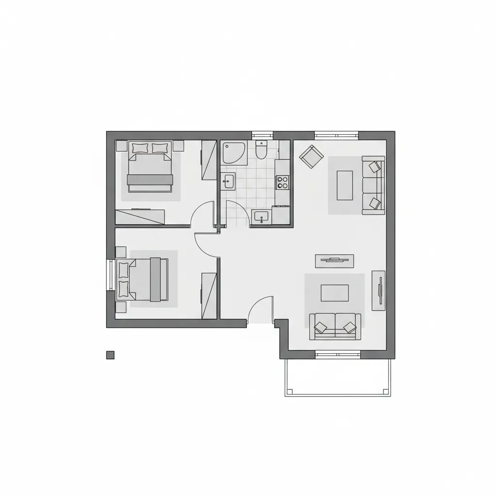 Denah dasar rumah tipe 36 dengan dua kamar tidur