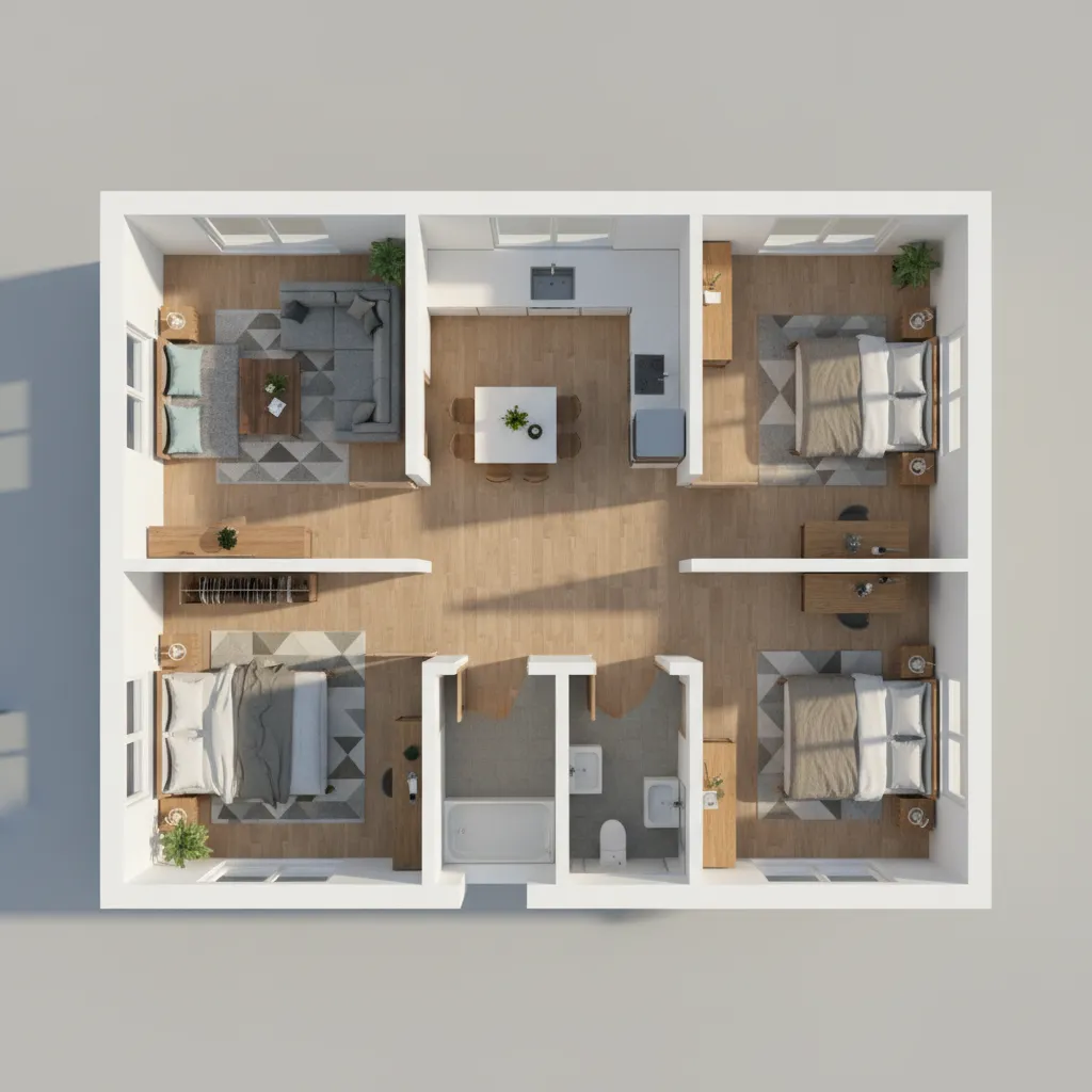 Visualisasi 3D denah rumah 6x10