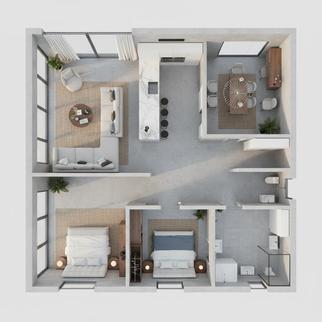 Visualisasi denah rumah 3D untuk perencanaan ruang