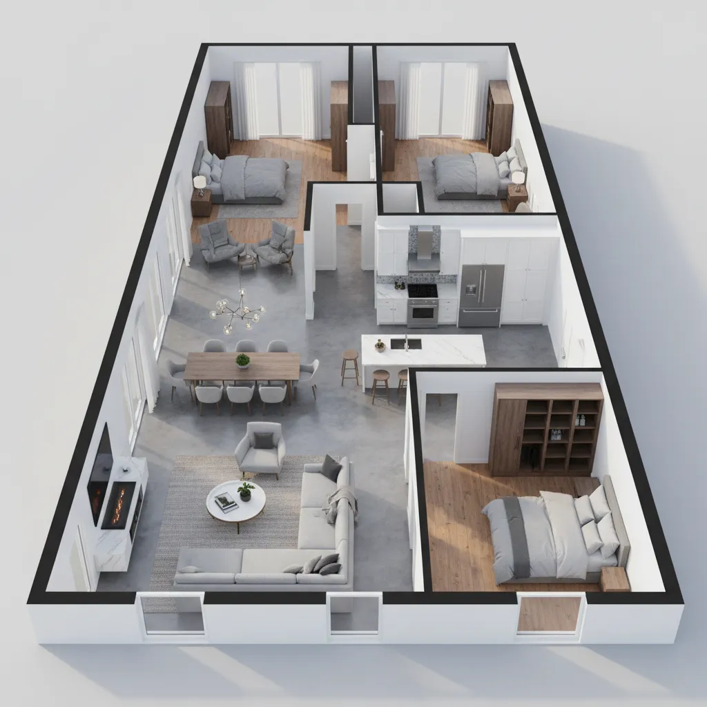 Visualisasi denah rumah dalam bentuk 3D