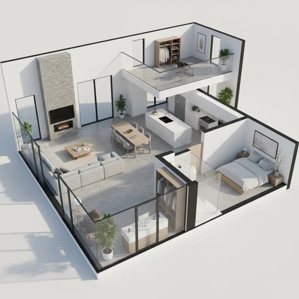 Visualisasi denah rumah dalam tampilan 3D