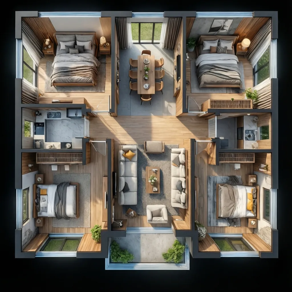 Denah Rumah 4 Kamar 3D: Ide Layout Nyaman & Fungsional