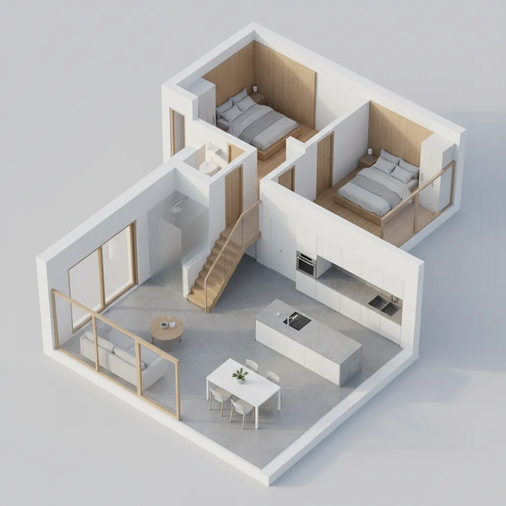 Denah Rumah 5x12 3 Dimensi yang Fungsional