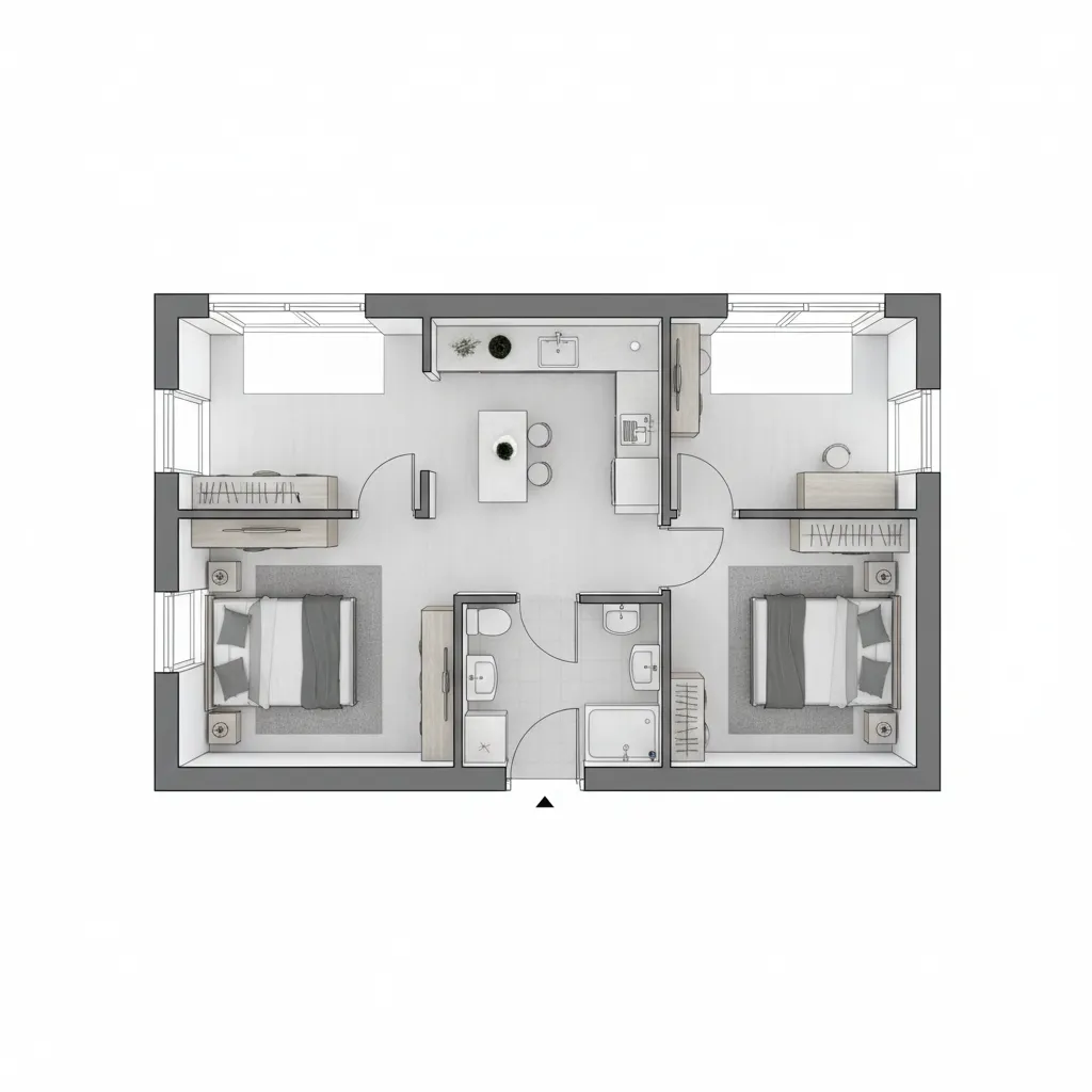 Denah rumah kecil dua kamar ukuran 5 x 6