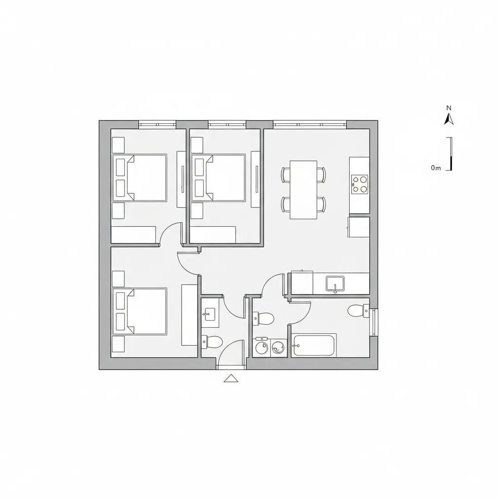 Contoh denah rumah lebar 6 meter dengan tiga kamar