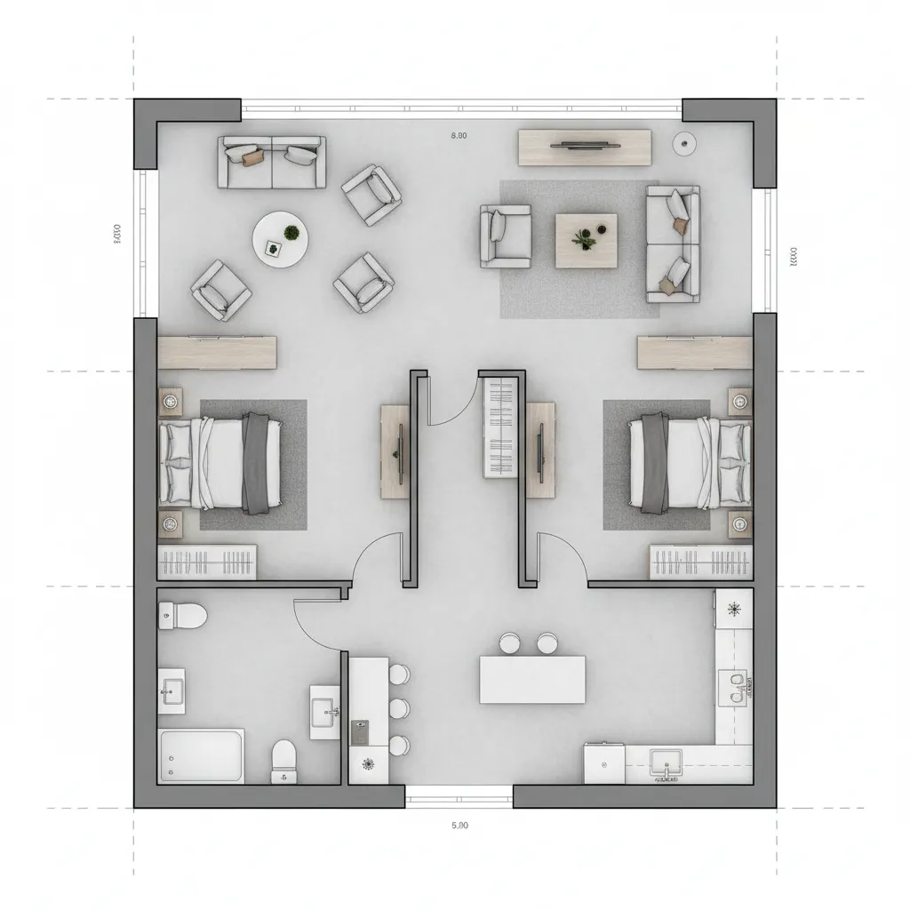 Denah Rumah 6x10 2 Kamar Tidur yang Fungsional