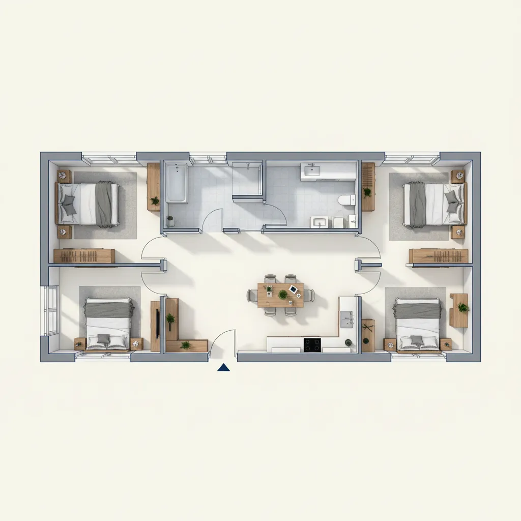 Denah rumah modern ukuran 6x10 dengan dua kamar