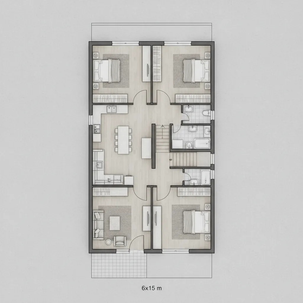 Denah Rumah Minimalis 2 Lantai Ukuran 6x15