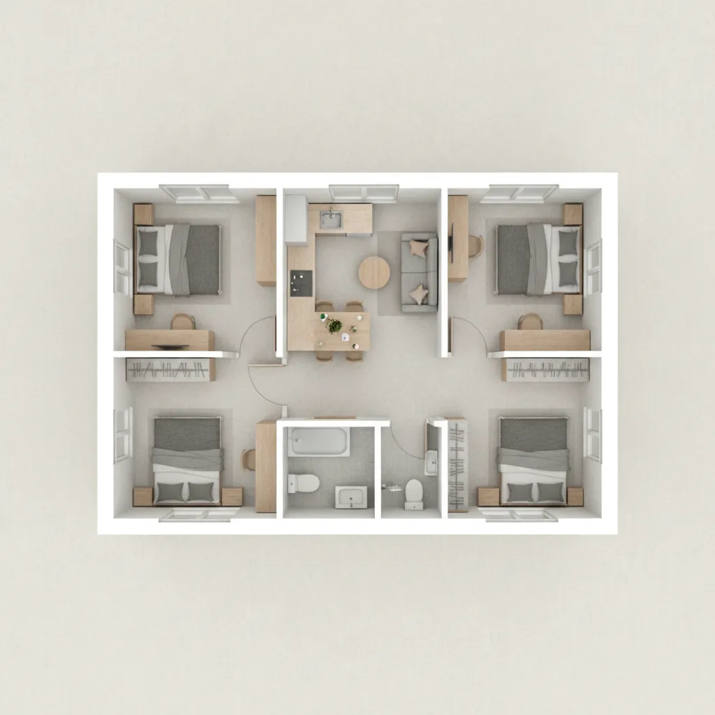 Contoh denah rumah 6x7 dengan tiga kamar kecil