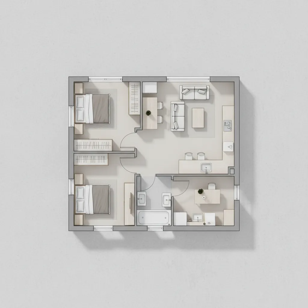 Denah Rumah Minimalis 6x7 2 Kamar yang Fungsional