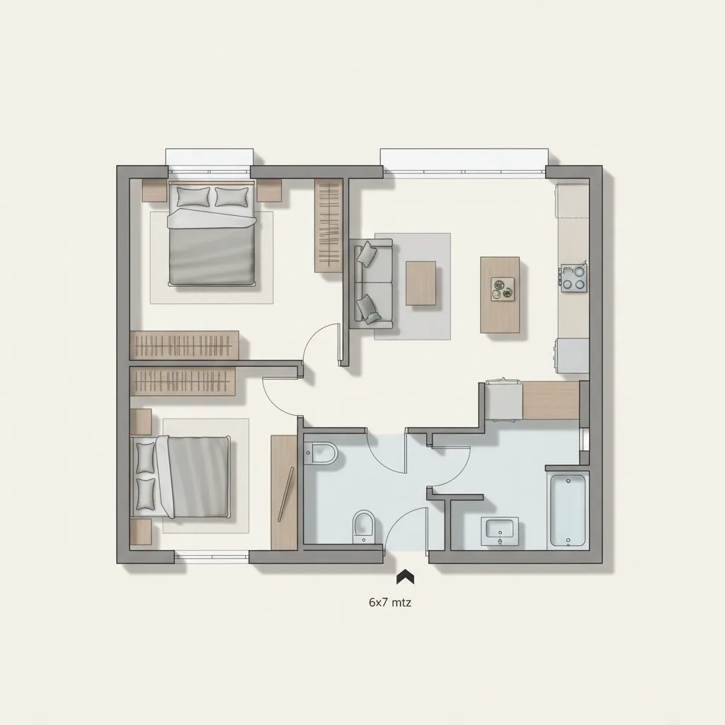 Denah Rumah Ukuran 6x7 Meter Sederhana