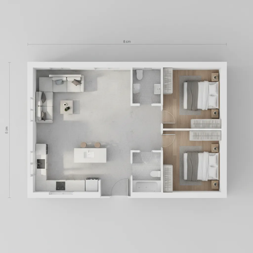 Denah Rumah 6x8 2 Kamar Tidur 1 Lantai