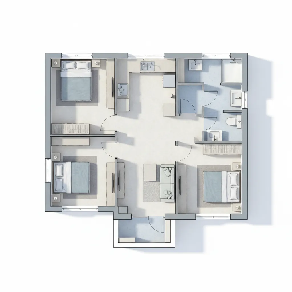 Denah Rumah 6x8 3 Kamar yang Nyaman & Fungsional