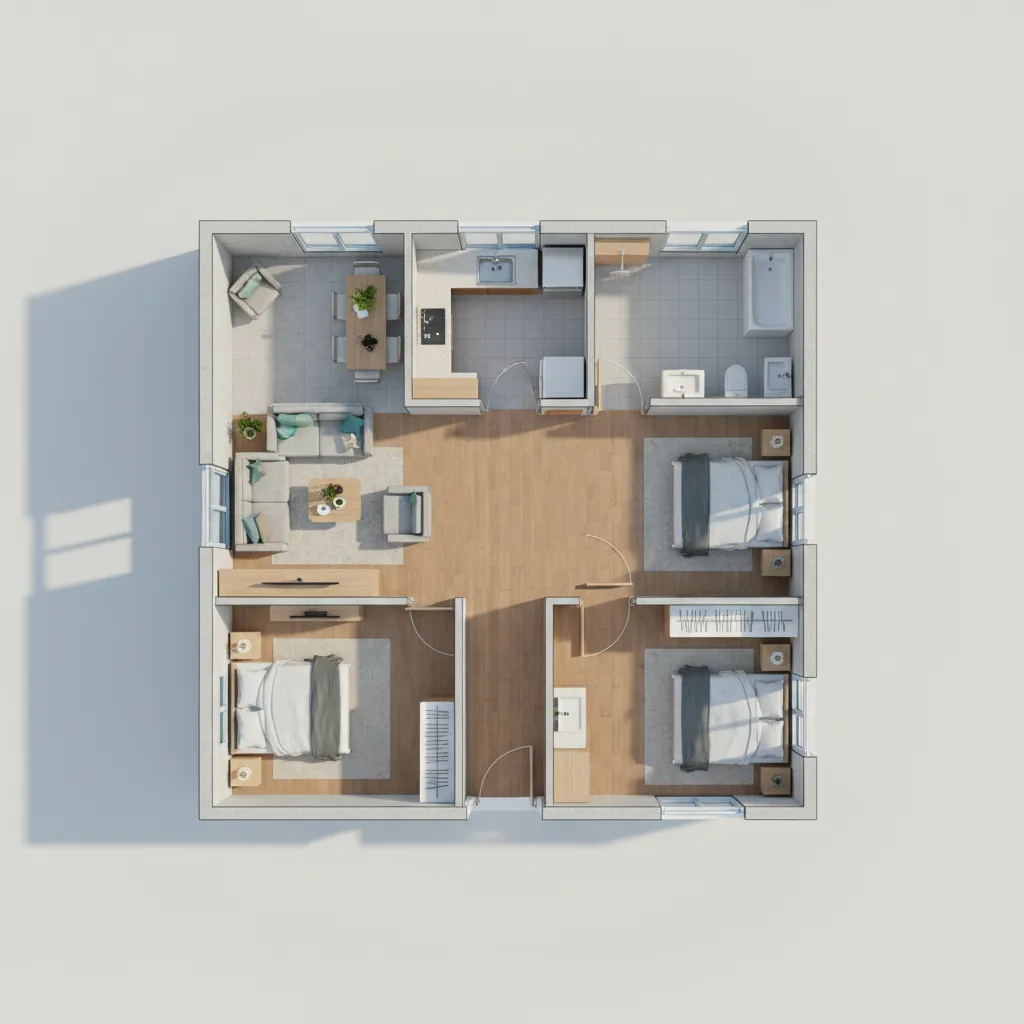 Denah Rumah 6x9 3 Kamar Tidur Tanpa Garasi