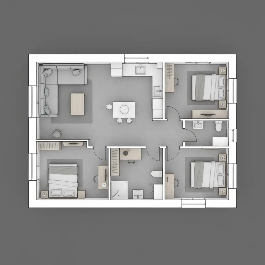 Denah Rumah 3 Kamar Ukuran 6x9 yang Fungsional