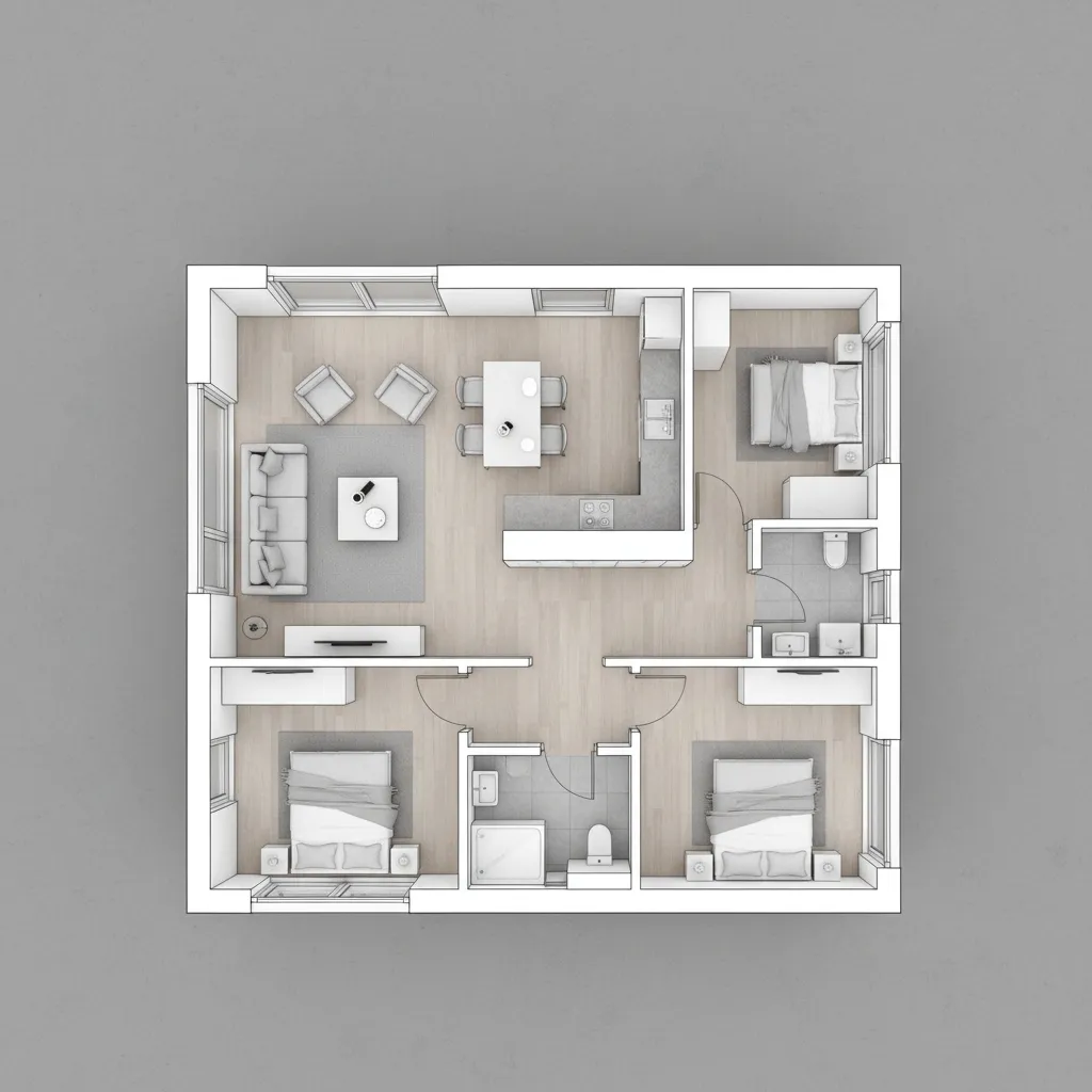 Contoh denah rumah 70m2 dua kamar tidur