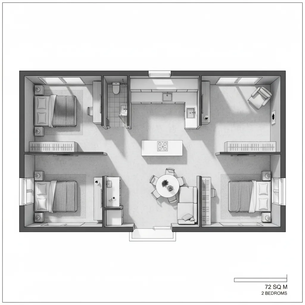 Denah Rumah Luas Tanah 72 Meter yang Fungsional
