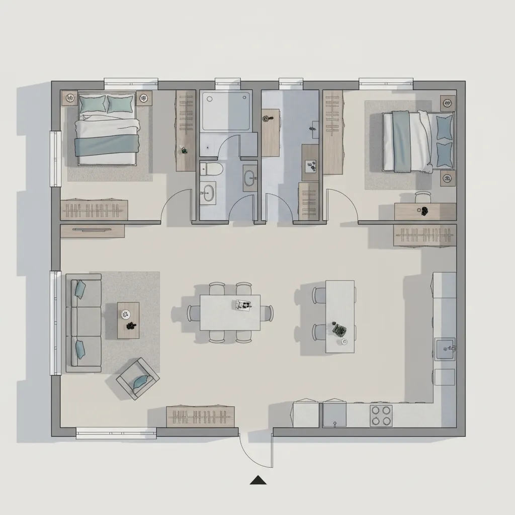 Denah Rumah 7x11 3 Kamar Tidur yang Fungsional