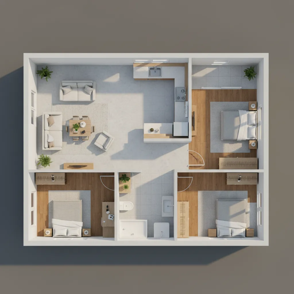 Denah Rumah 7x12 Kamar 3 yang Nyaman & Efisien