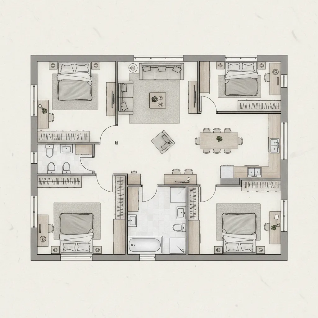 Denah Rumah 7x12 4 Kamar Tidur yang Nyaman